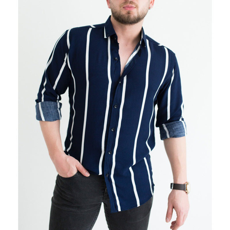 Herren Hemd Langarm Slim Fit Streifen Modern