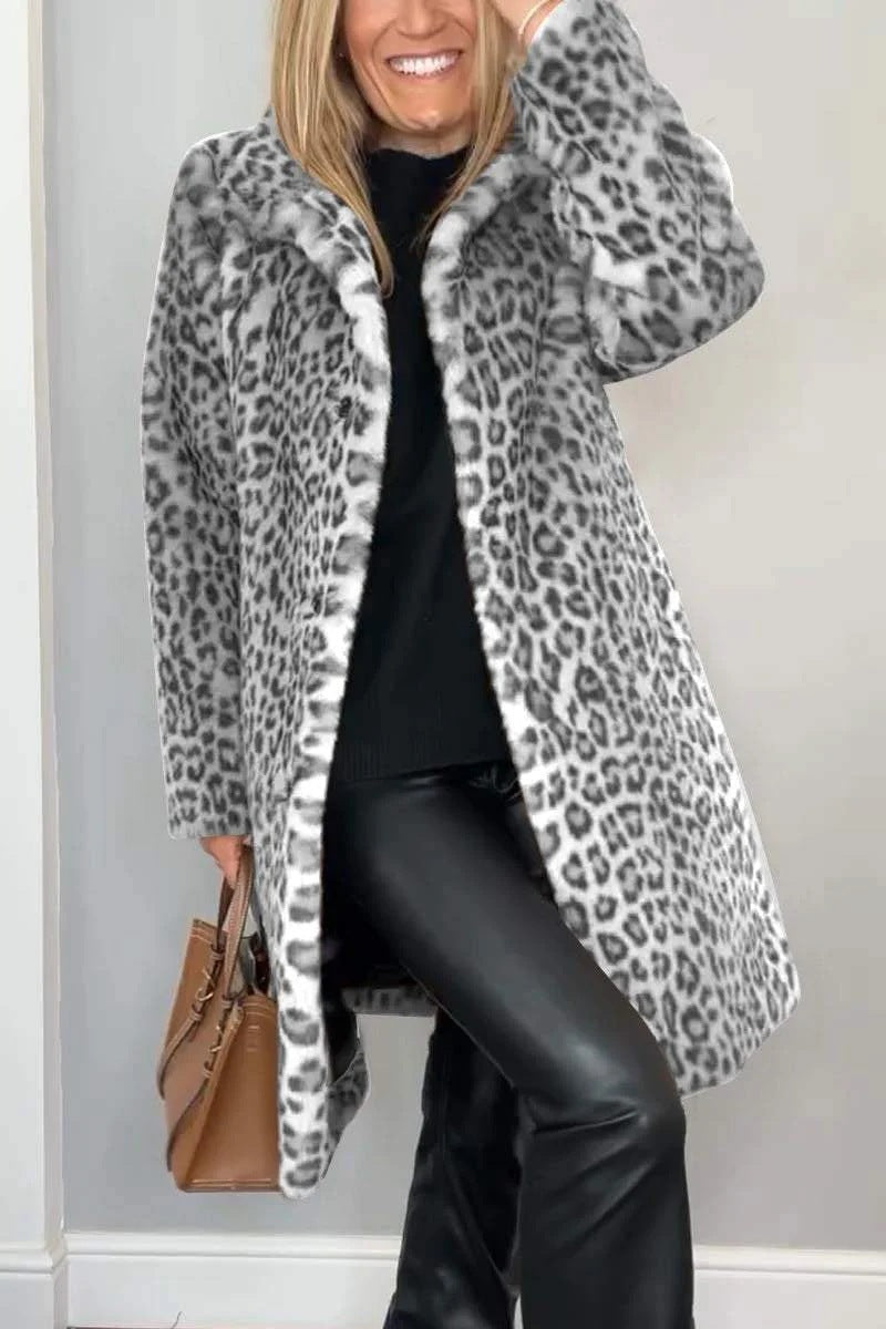 Großer Faux-Fur-Mantel Tierdruck Übergröße Offen