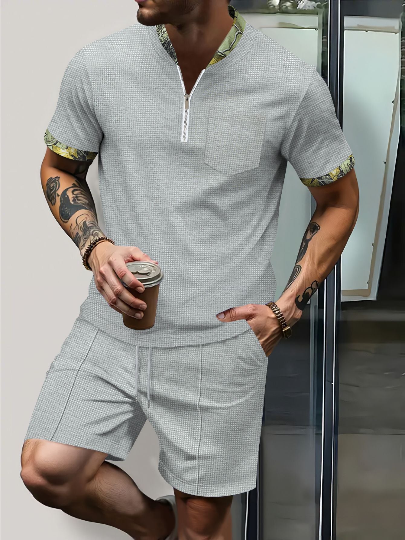 Herren Sport-Set Kurz Reißverschluss Schnürung Modern