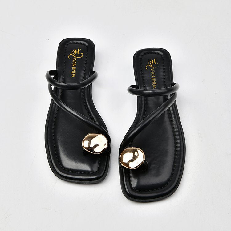 Damen Sandalen Riemchensandalen Elegante Metallic Akzente