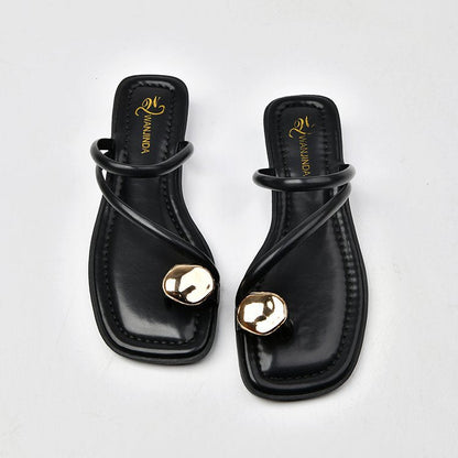 Damen Sandalen Riemchensandalen Elegante Metallic Akzente