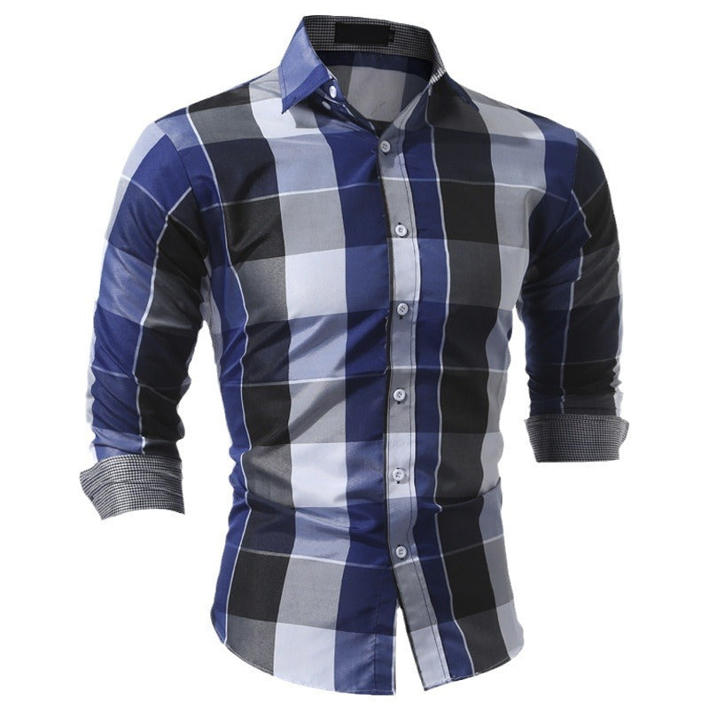 Herren Hemd Kariert Slim Fit Langarm Modern