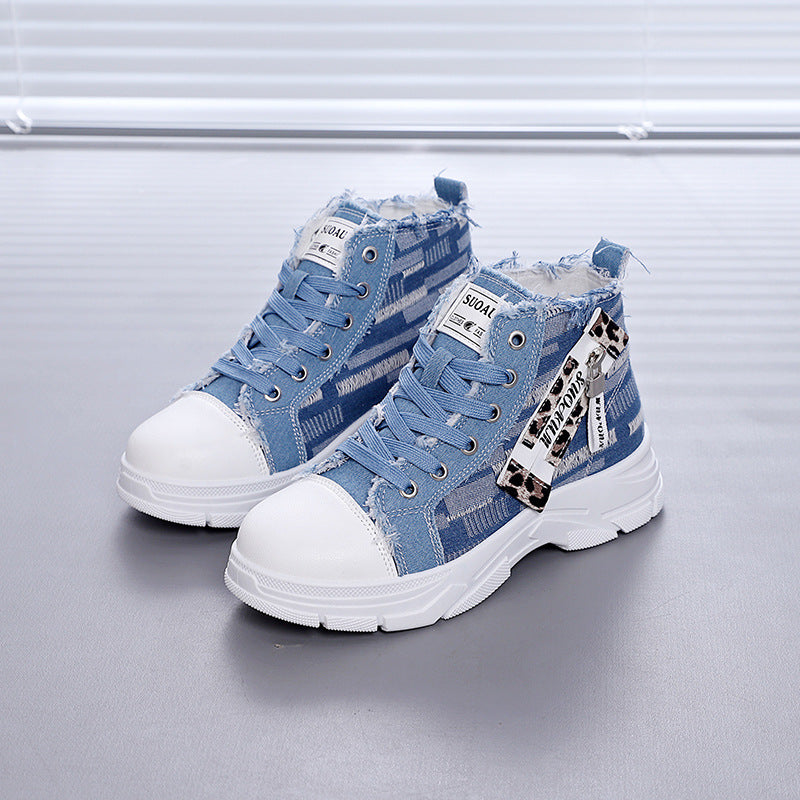 Damen Sneaker High-Top Vintage Denim Optik Stabile Sohle