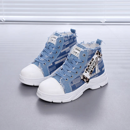 Damen Sneaker High-Top Vintage Denim Optik Stabile Sohle