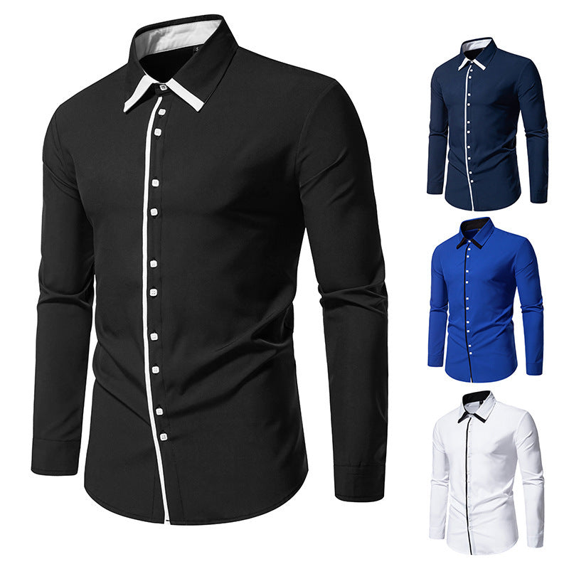 Herren Langarmhemd Elegant Mit Kontrastkragen Modern