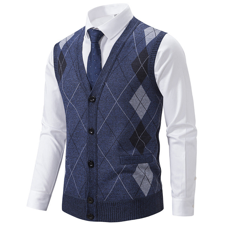 Herren Strickjacke Rautenmuster Elegante mit Taschen