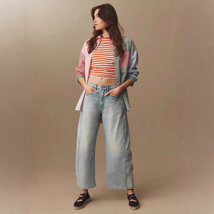 Damen Jeans Cropped Weite Bequem Lässig