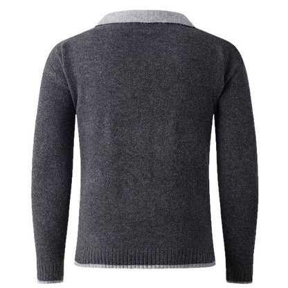 Herren Pullover V-Ausschnitt Fein Gestrickt Mit Hemdkragen