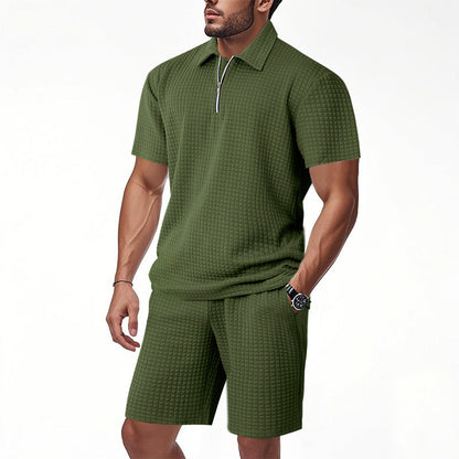 Herren Sportset Kurzarm T-Shirt und Shorts Modern Reißverschluss