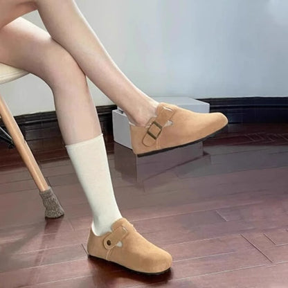 Damen Filz-Clogs Bequem Weich Kunstfell Futter Schnallenverschluss