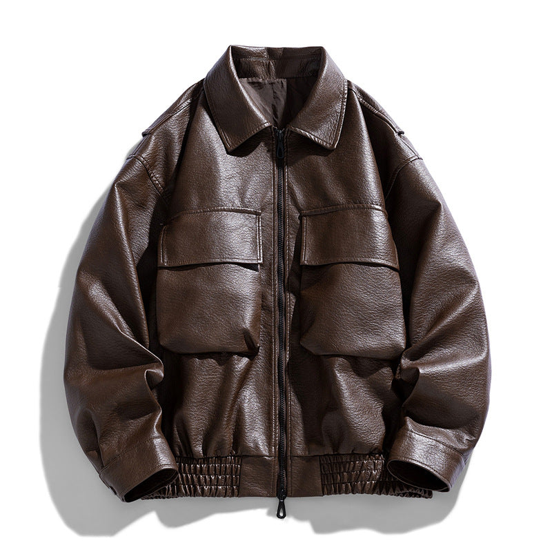 Lederjacke Herren Lässig Mit Taschen Elastisch Schwarz - BerlinGlamour