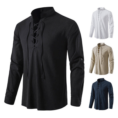 Herren Langarmshirt Modern mit Schnürung Trendig