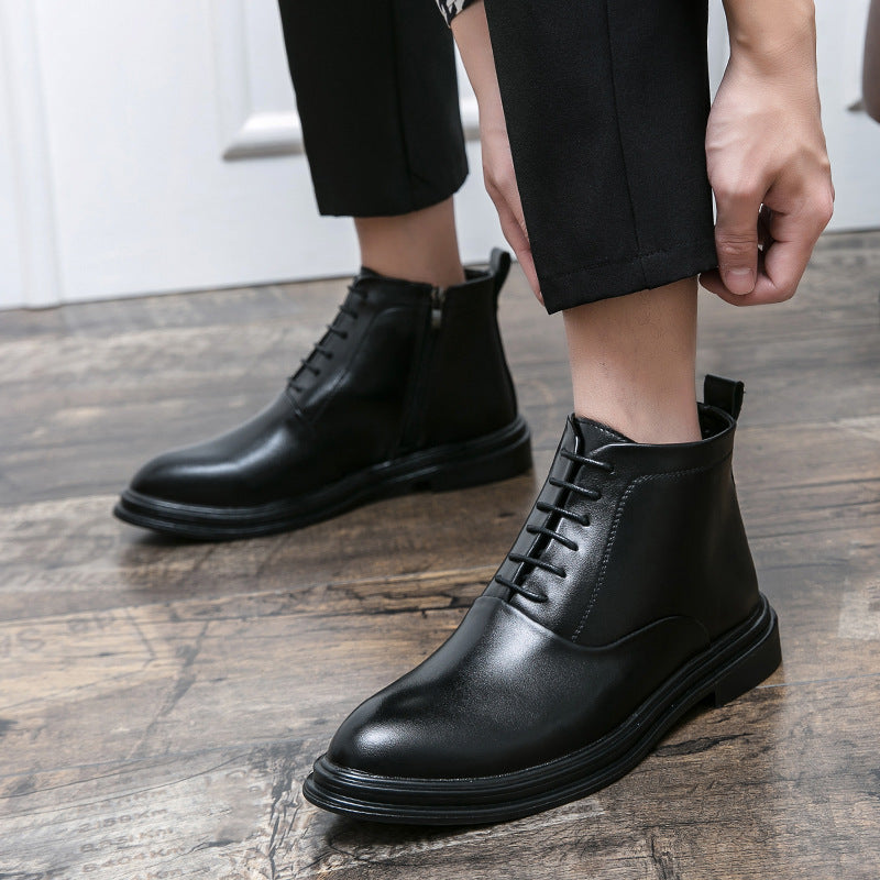 Damen Stiefel Elegant Leder Schnürschuhe Schwarz