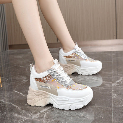 Damen Sneaker Chunky Glitzer Schuhe atmungsaktiv