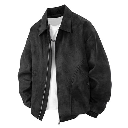 Herren Lederjacke Suede Elegant Schwarz