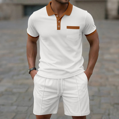 Herren Sportset Freizeit Outfit mit Kontrastkragen und Taschen