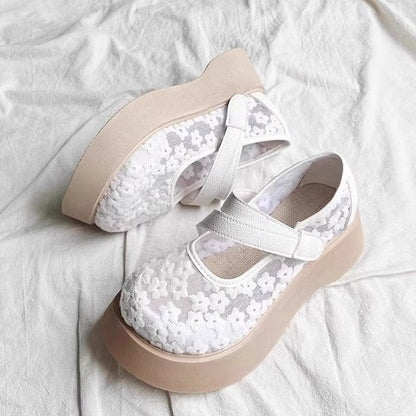 Damen Ballerinas Floralmuster Weiches Leder Komfort