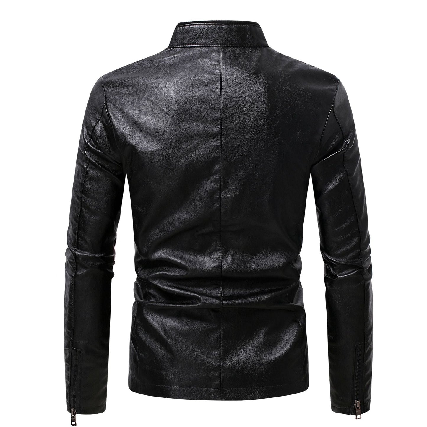 Lederjacke Herren Stehkragen Bikerjacke Schwarz