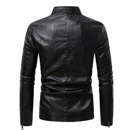 Lederjacke Herren Stehkragen Bikerjacke Schwarz