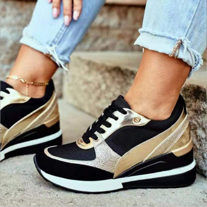 Damen Sneaker Sportlich Metallic Details Modisch