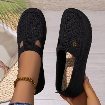 Damen Slip-On Schuhe Bequem Strickoptik Luftig