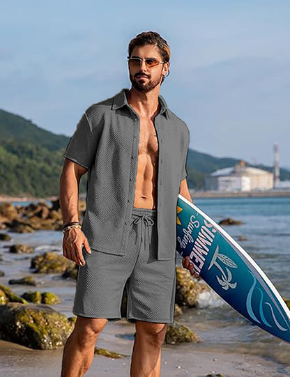 Herren Sommer Outfit Kurzarm Hemd Surf Shorts Trendy
