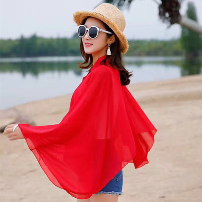 Damen Kimono Chiffon Leicht mit Weiten Ärmeln Sommer
