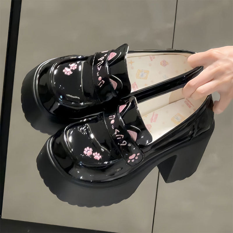Damen Mokassins Chunky Lackleder Pfotendesign Schuhe Trendy