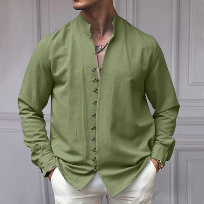 Herren Langarmhemd Stehkragen Modern Knöpfe Slimfit