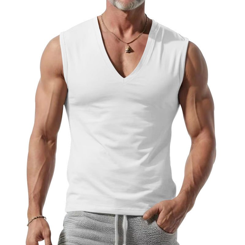Herren T-Shirt V-Ausschnitt Ärmellos Weich Baumwolle