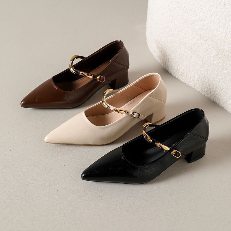Elegante Damen Lederpumps mit Blockabsatz Schwarz