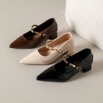 Elegante Damen Lederpumps mit Blockabsatz Schwarz