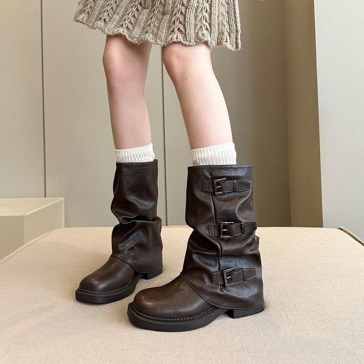 Damen Stiefel Steppschuhe Schnalle Flexibel Schwarz - BerlinGlamour
