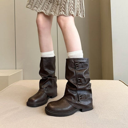 Damen Stiefel Steppschuhe Schnalle Flexibel Schwarz - BerlinGlamour