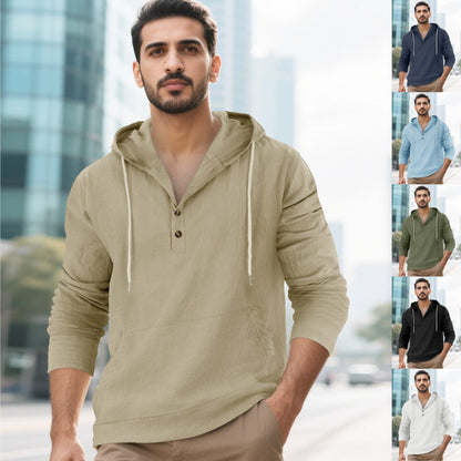 Herren Kapuzenpullover Lässig mit Tasche und Knöpfen