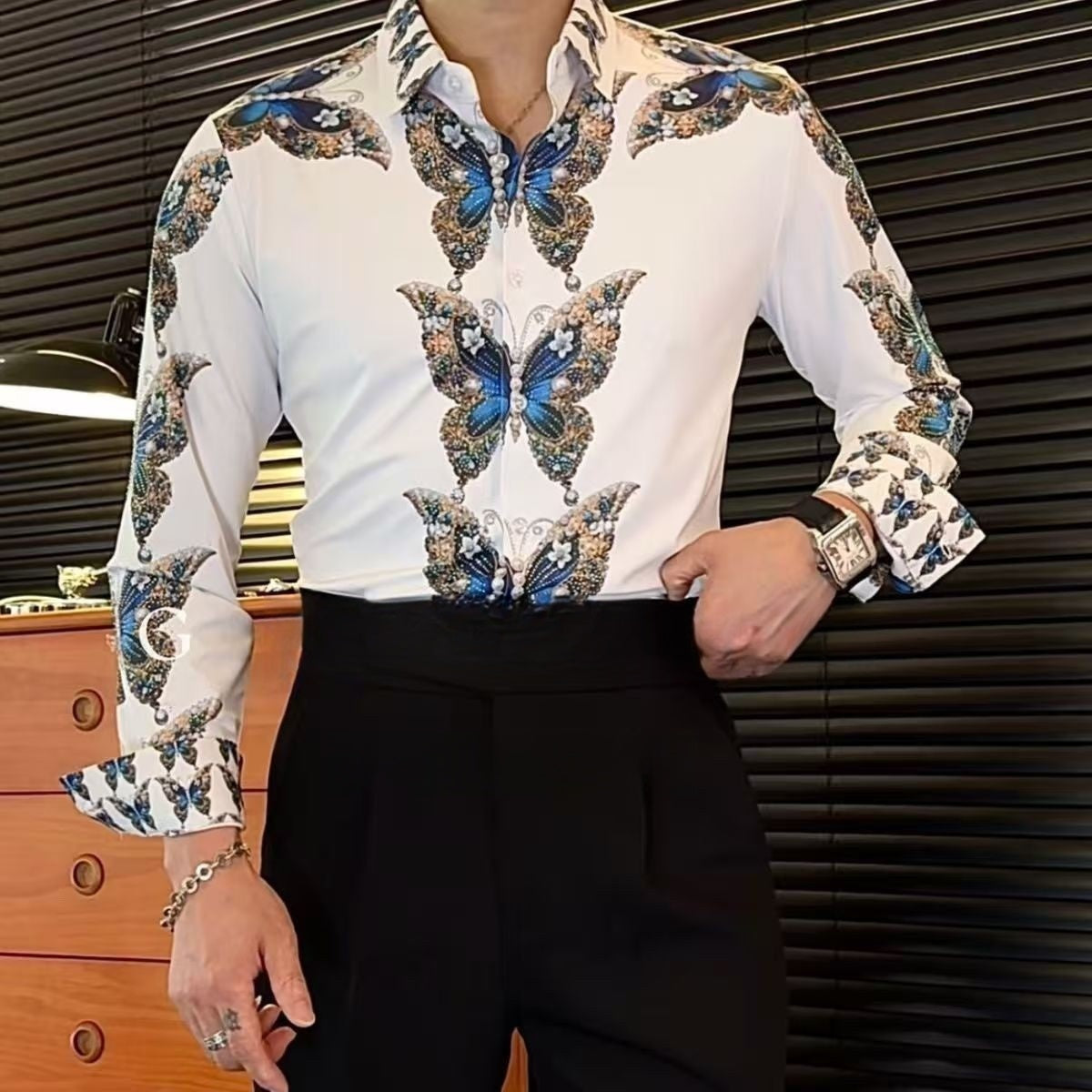 Herren Langarmhemd Barock Muster Elegant Berlin