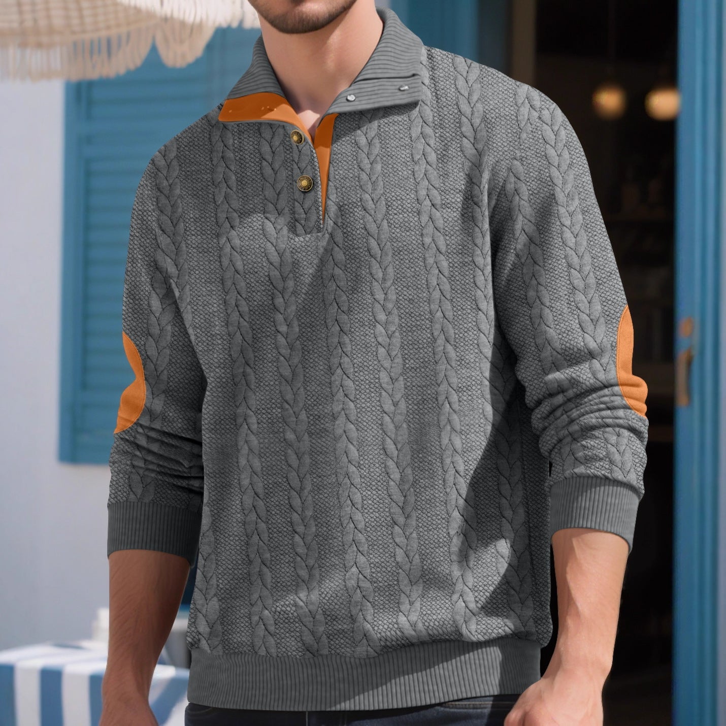 Herren Strickpullover Modern mit Knöpfen und Kontrastfarben