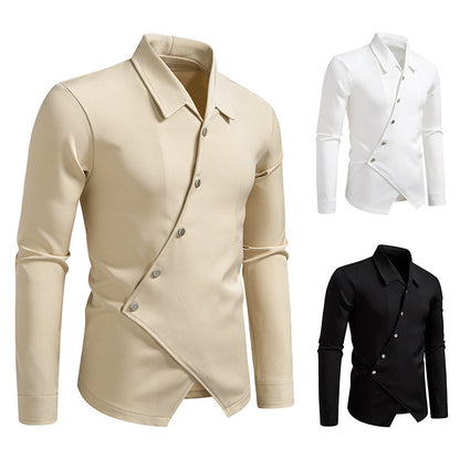Herren Hemd Baumwolle Moderner Schnitt Asymmetrisch