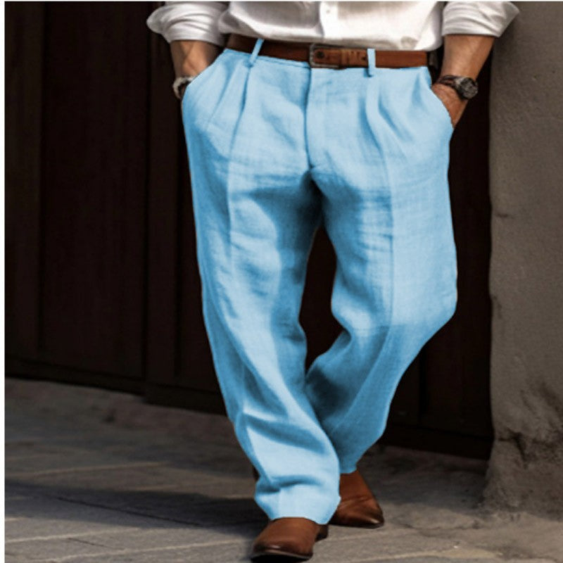 Herren Leinenhose Elegant Bein Gerafft Sommer