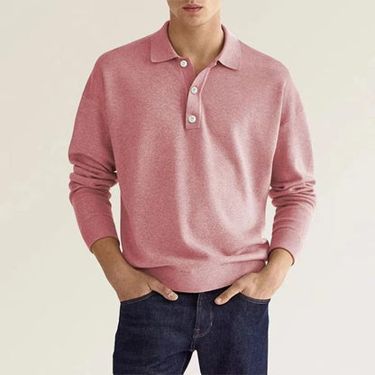 Herren Polohemd Langarm Modern mit Knopfleiste