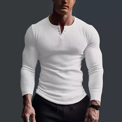 Herren Langarmshirt Strukturiert Rippenmuster Modern