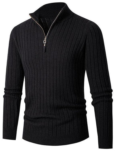 Herren Pullover Stehkragen Rippdesign Modern Schwarz