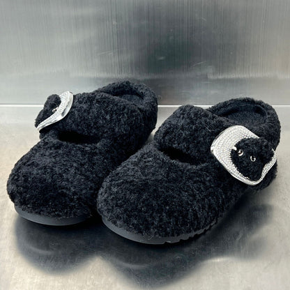 Damen Hausschuhe Flauschig mit Schnallen Weich Warm