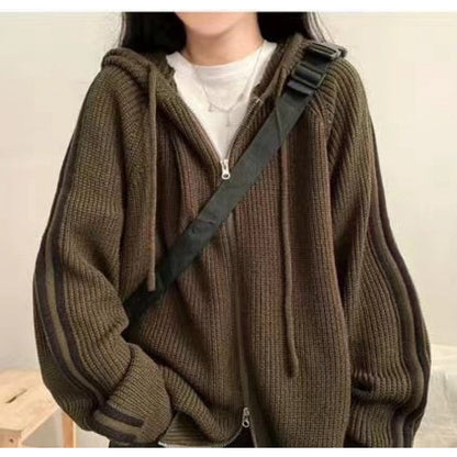 Damen Hoodie Jacke Gemütlich Gerippt Strick Warm