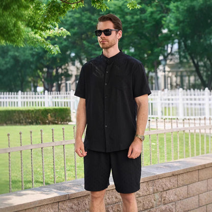 Herren Kurzarmhemd Set mit Shorts und Stehkragen Modern