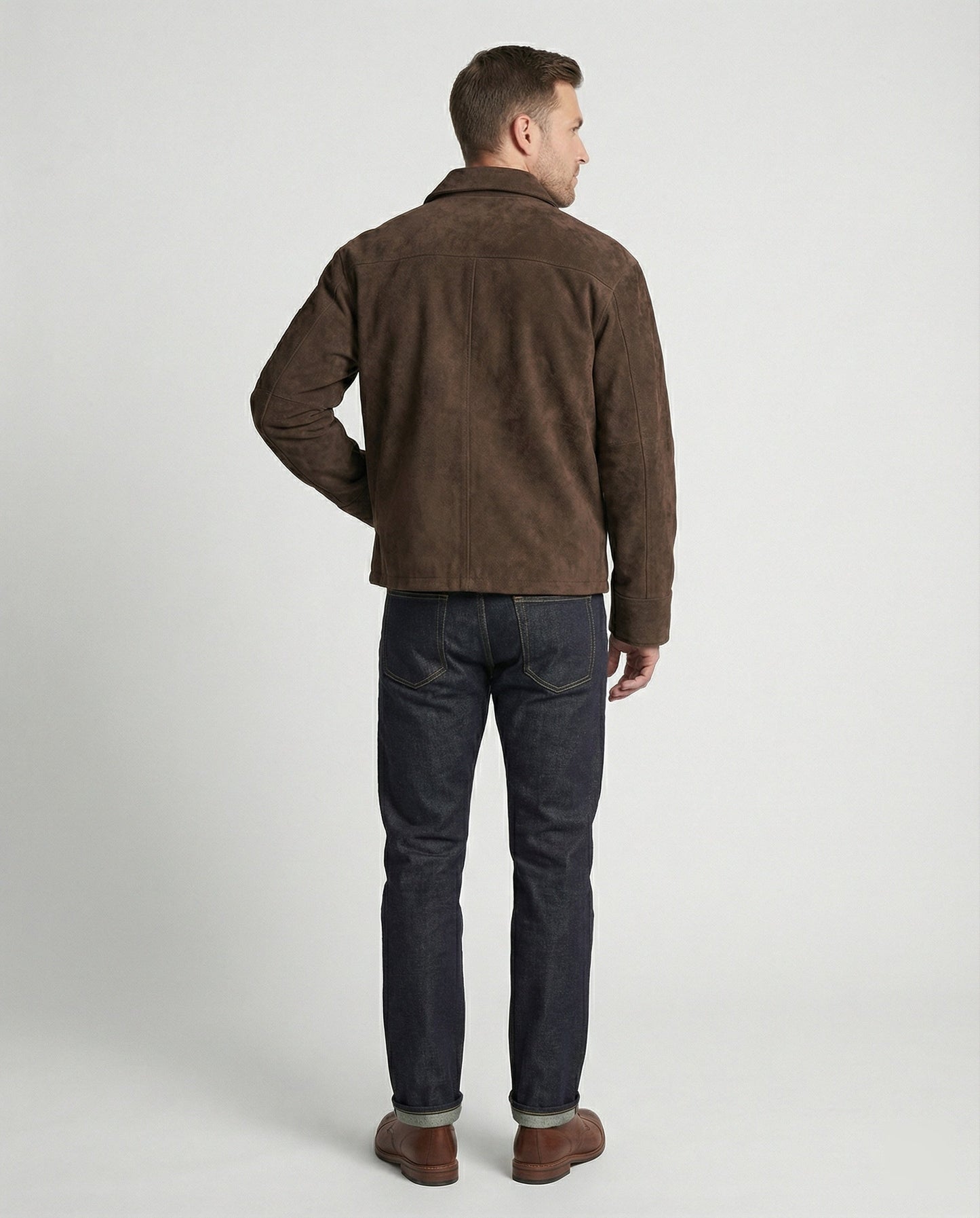 Herren Lederjacke Velour Kragen Hakenverschluss Ärmeltasche