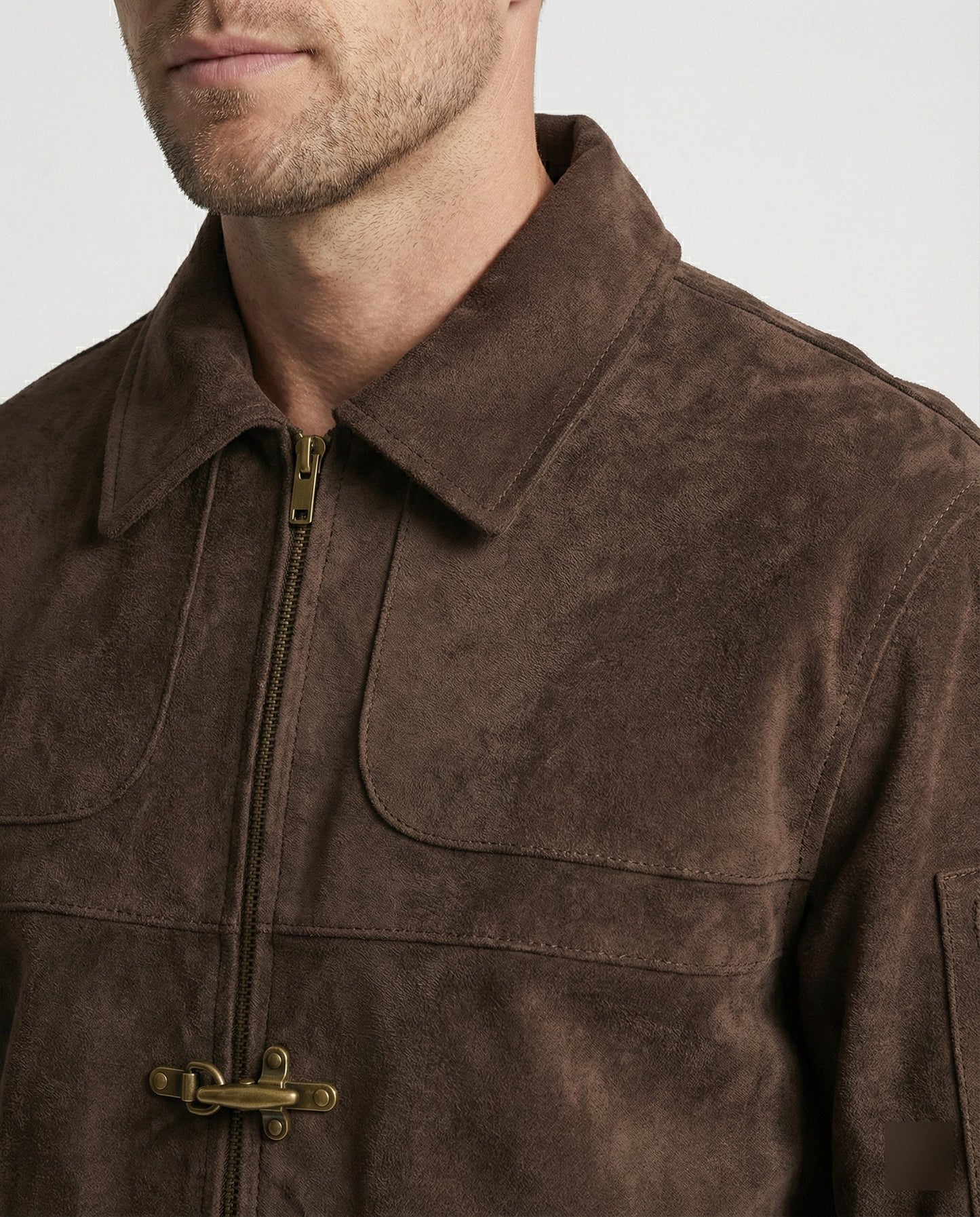 Herren Lederjacke Velour Kragen Hakenverschluss Ärmeltasche