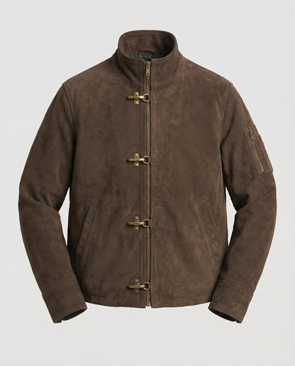 Herren Lederjacke Velour Kragen Hakenverschluss Ärmeltasche