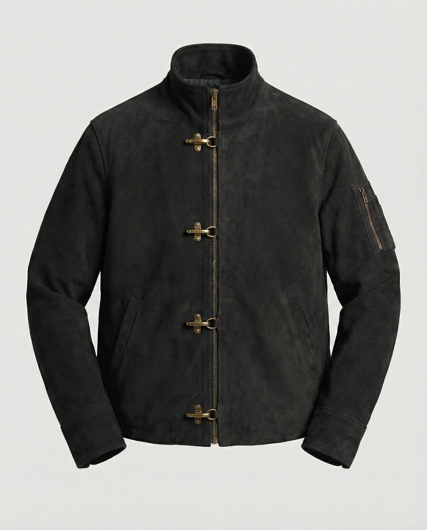 Herren Lederjacke Velour Kragen Hakenverschluss Ärmeltasche