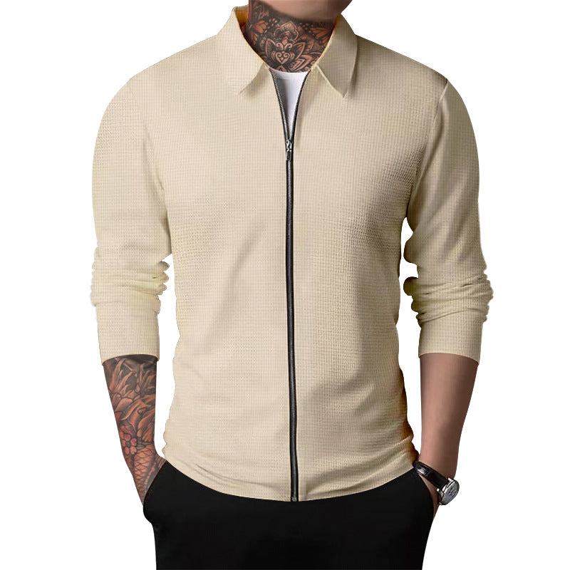 Herren Langarmshirt Elegantes Design Reißverschluss Strukturiert